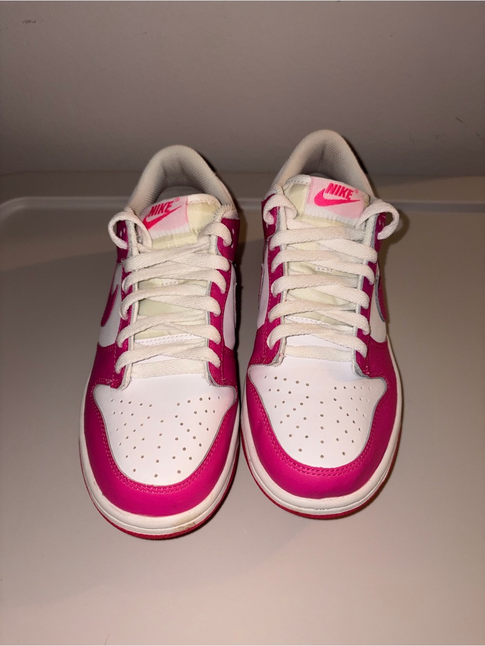 Nike Dunk White and Hot Pink Low-Top Sneakers